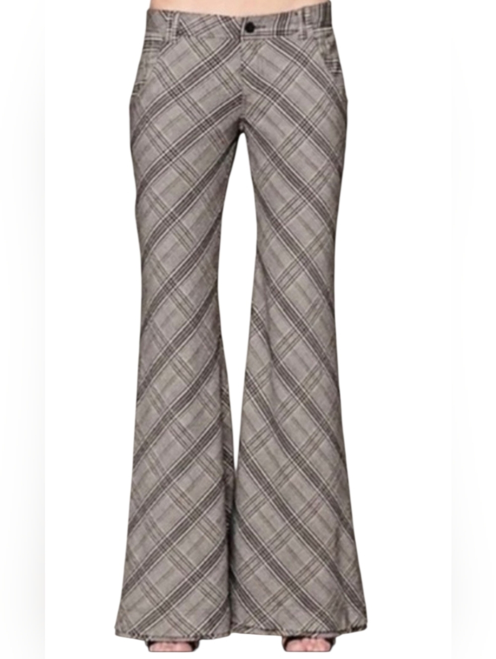 Free People Low Rise Flare Bell Bottom Wide Leg Plaid Trouser Pants Wmn 8 Hippie - Picture 2 of 15